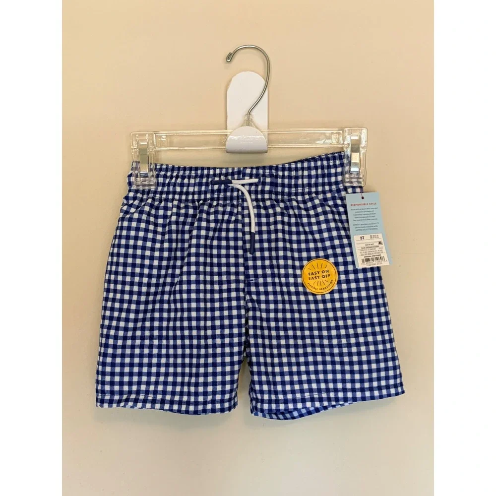 Cat & Jack Blue Gingham Mesh Lined Swim Trunks Shorts Toddler Boy 3T NEW NWT